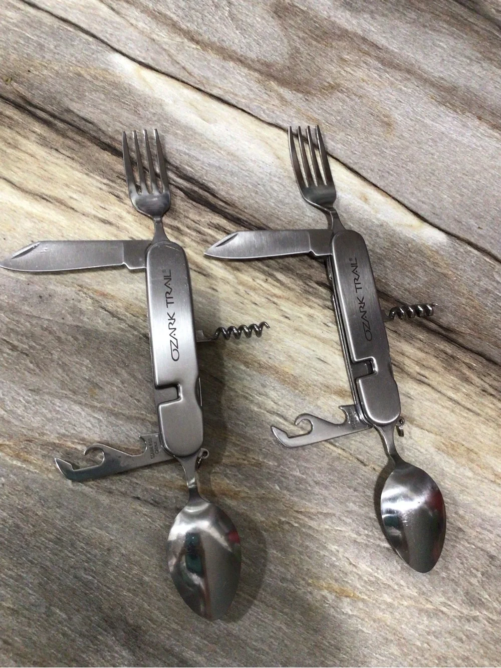 Sold! 2pc Ozark Trail Camping Utensil Multi Tool Spoon Fork Knife Corkscrew